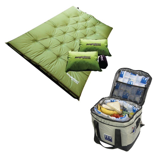 Self Inflating Double Mattress + 2 Pillows + 23L High Performance Cooler bag